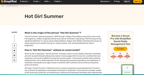 Decoding the Significance of Hot Girl Summer in Social Media Glossary | Simplified - Startup logo and branding
